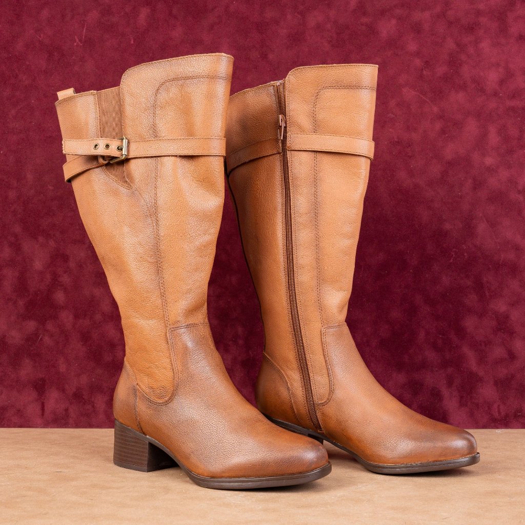 Naturalizer Women Brown Leather Riding Strap Extra Wide Calf Knee Boots Sz 7